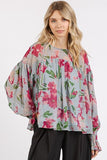Mittoshop Floral Round Neck Flounce Sleeve Blouse - Trendsi