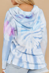 Drawstring Tie-Dye Long Sleeve Hoodie - Trendsi