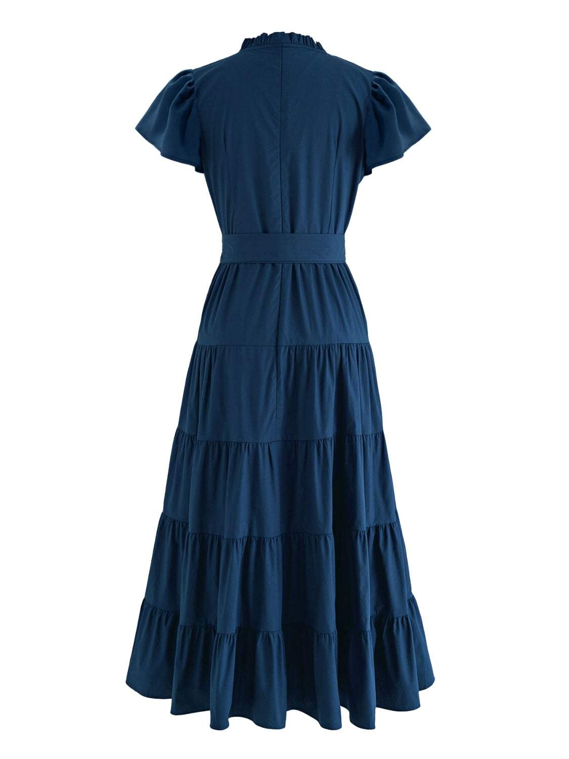 Ruched Tiered Notched Short Sleeve Dress - Trendsi - Flyclothing LLC