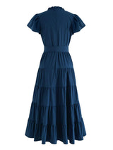 Ruched Tiered Notched Short Sleeve Dress - Trendsi - Flyclothing LLC