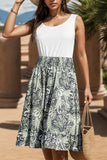 Smocked Printed Round Neck Tank Dress - Trendsi