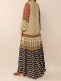 Printed V-Neck Balloon Sleeve Maxi Dress - Trendsi