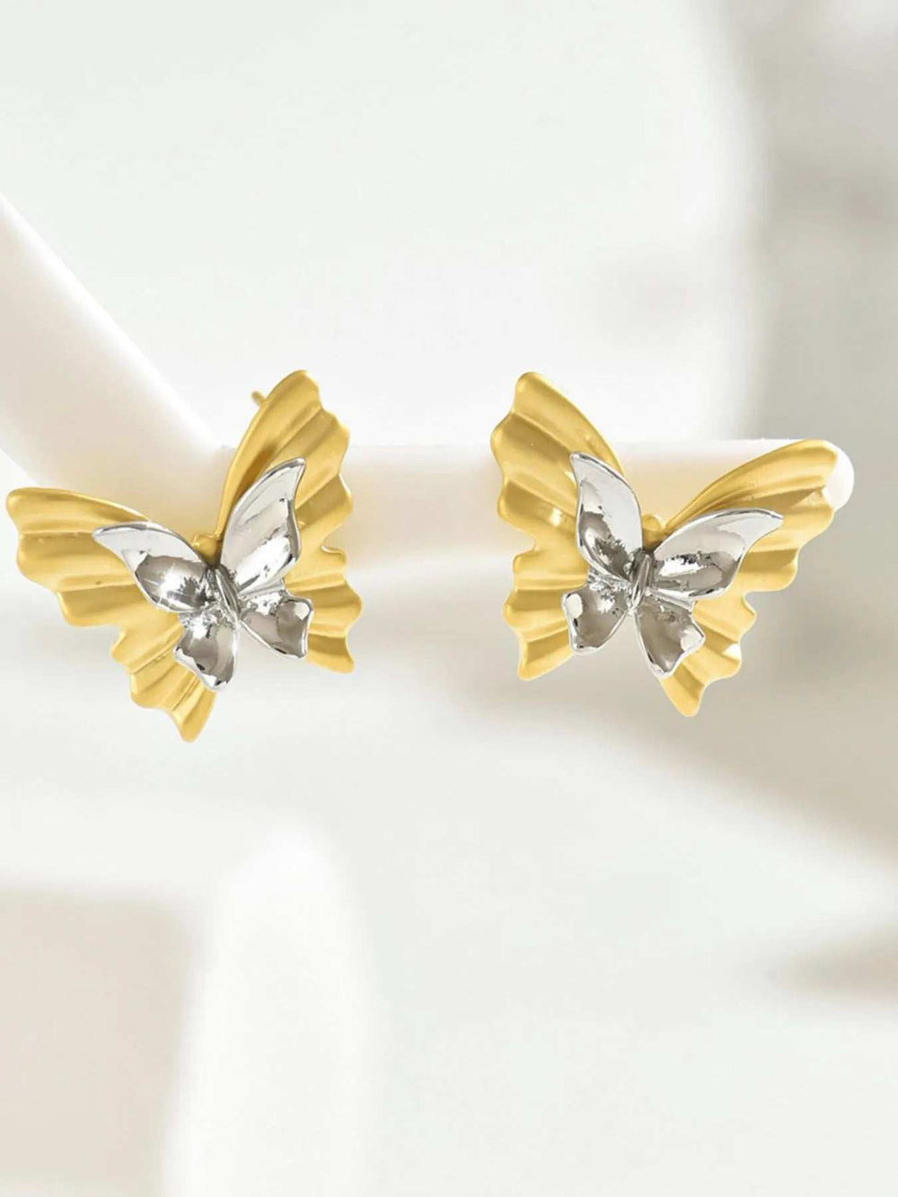 Two-Tone Stainless Steel Butterfly Earrings - Trendsi - Flyclothing LLC