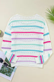 Openwork Striped Long Sleeve Knit Cover Up - Trendsi - Flyclothing LLC