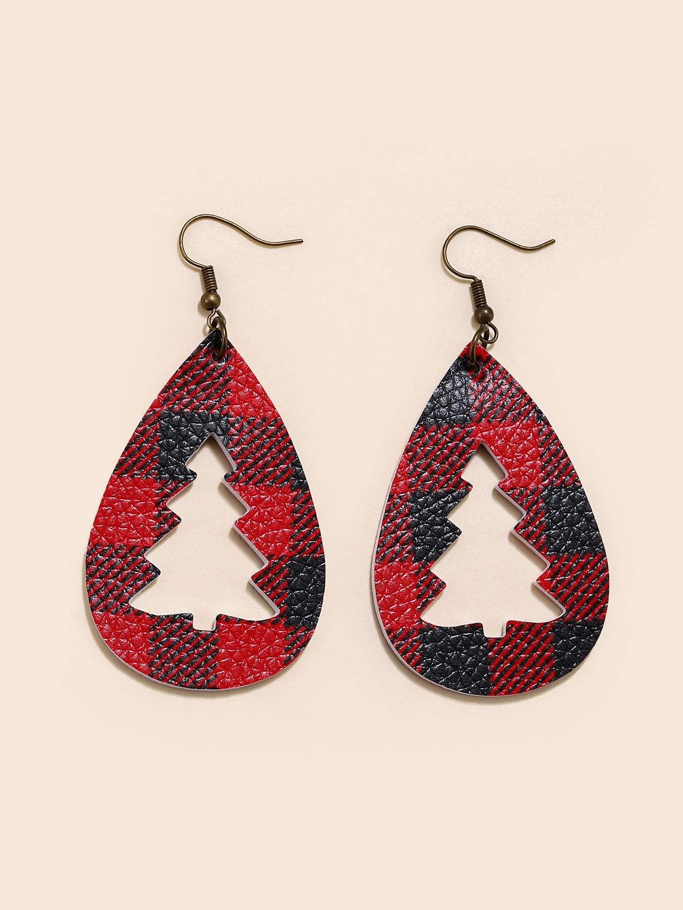 PU Leather Cutout Christmas Tree Earrings - Trendsi - Flyclothing LLC
