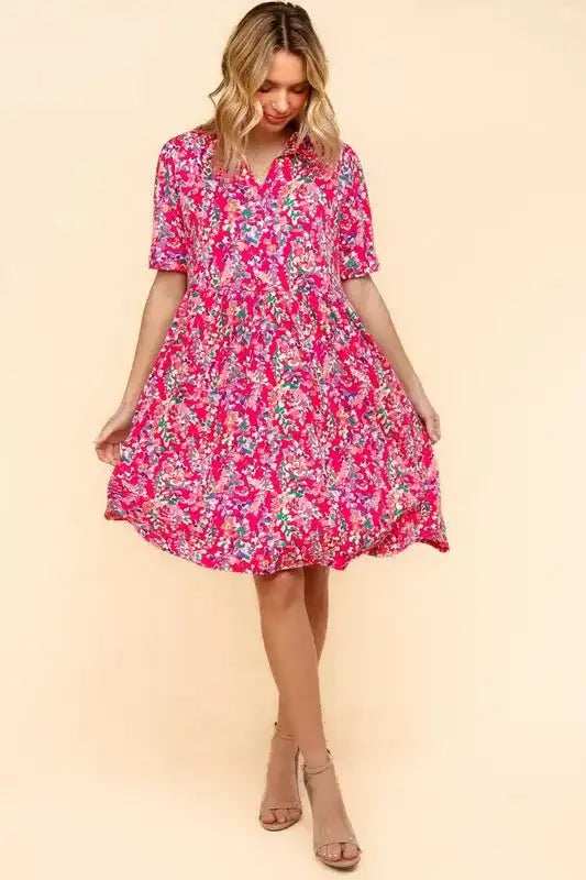 Haptics Johnny Collar Babydoll Dress with Side Pockets - Trendsi - Flyclothing LLC