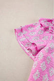 Ruffled Printed Tie Neck Short Sleeve Blouse - Trendsi - Flyclothing LLC