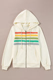 Drawstring Contrast Zip Up Long Sleeve Hoodie - Trendsi