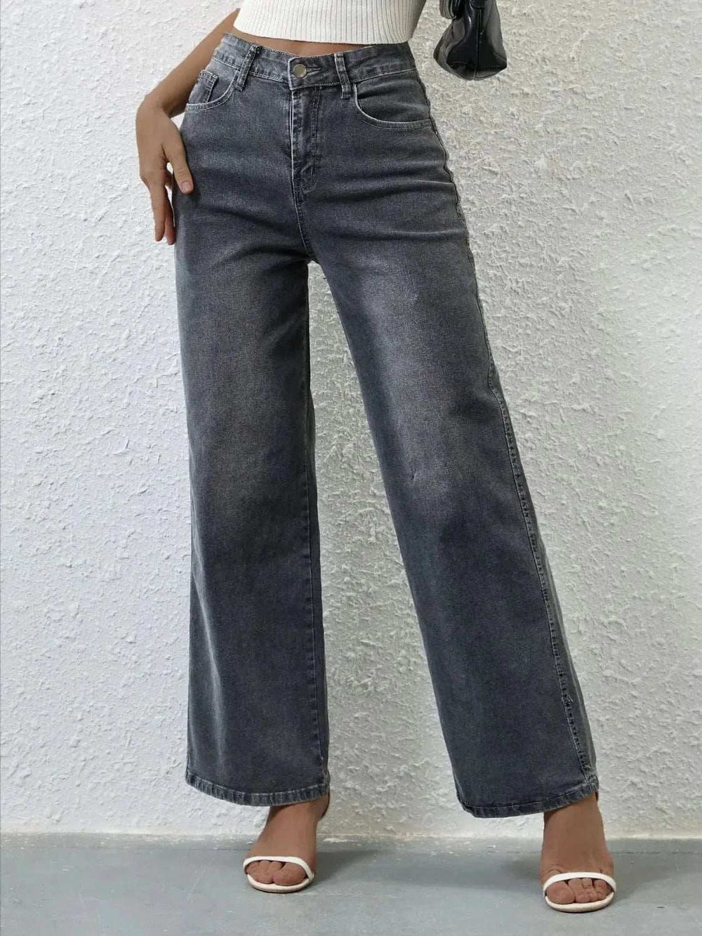 High Rise Wide Leg Jeans - Trendsi - Flyclothing LLC