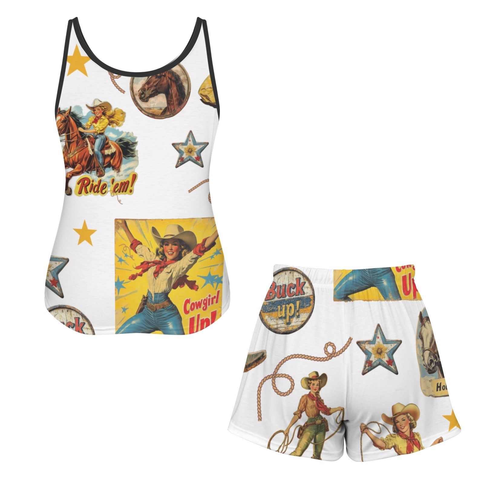 Baha Ranch Vintage Cowgirl Collage Tank Shorts Lounge Set Made in America