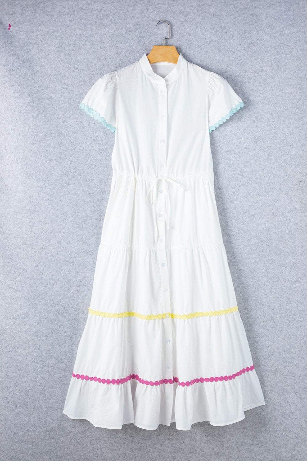 Contrast Trim Button Up Short Sleeve Dress - Trendsi - Flyclothing LLC