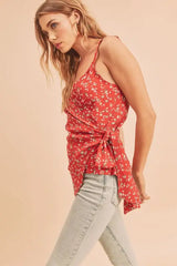 Aemi + Co Ditsy Floral Surplice Adjustable Straps Cami - Trendsi - Flyclothing LLC