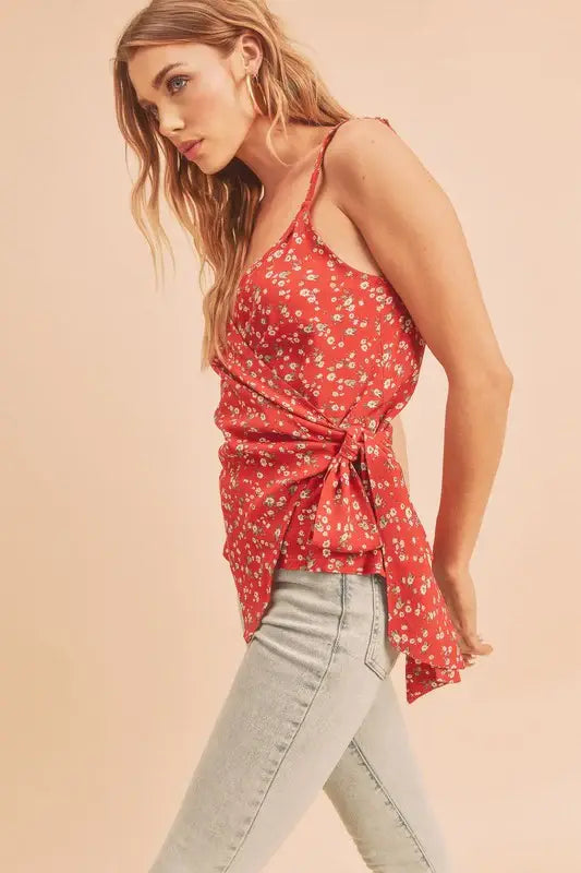 Aemi + Co Ditsy Floral Surplice Adjustable Straps Cami - Trendsi - Flyclothing LLC