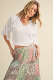 Aemi + Co Side Slit Notched Ruffled Half Sleeve Blouse - Trendsi