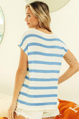 BiBi Striped Round Neck Short Sleeve Knit Top - Trendsi - Flyclothing LLC