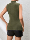Twisted Mock Neck Ribbed Knit Top - Trendsi
