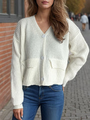 Button Down Long Sleeve Cardigan - Trendsi