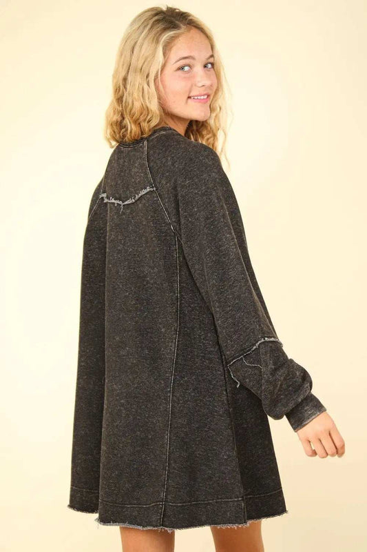 VERY J Mineral Washed Oversized A-Line Mini Dress - Trendsi - Flyclothing LLC