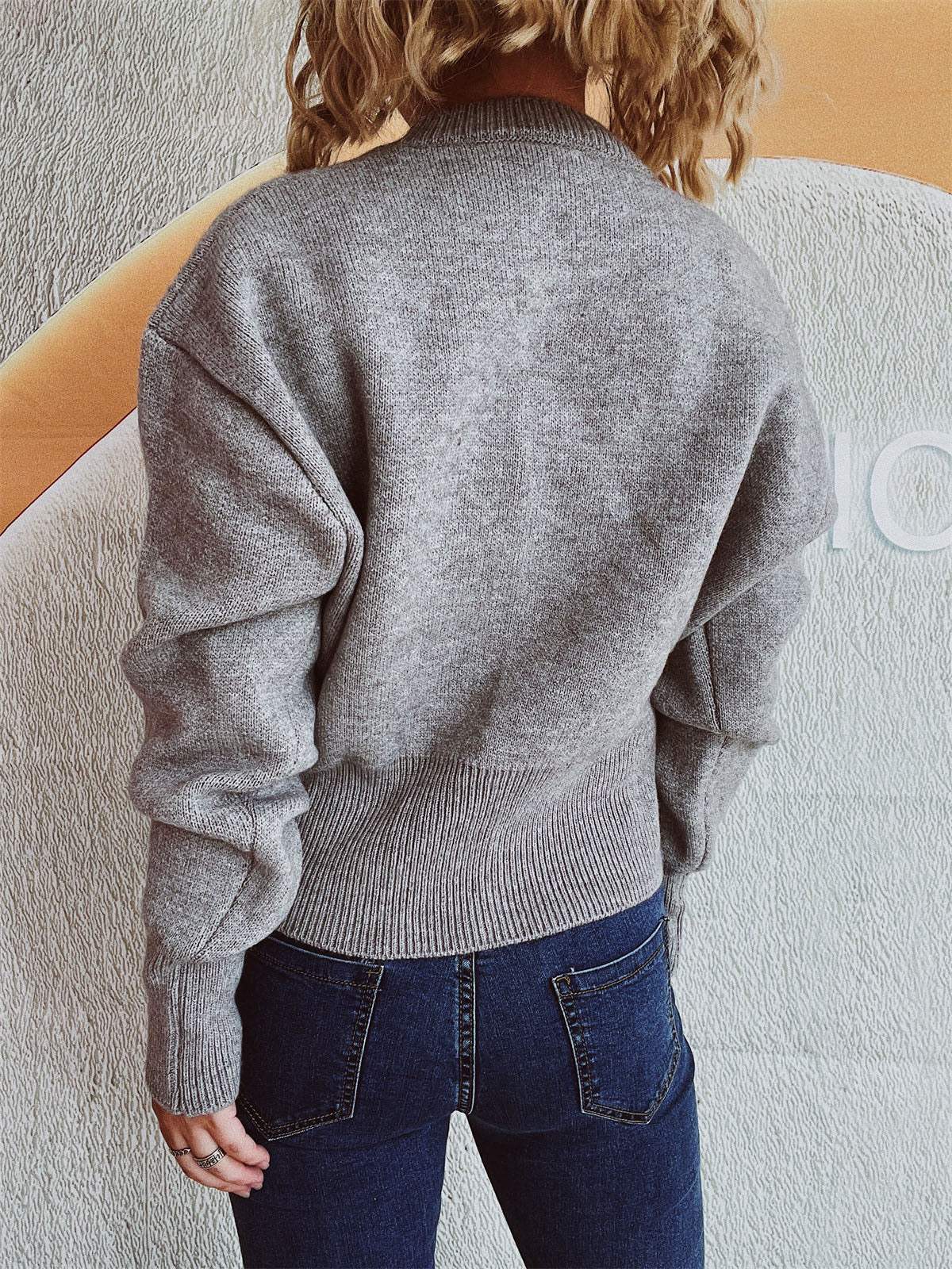 Round Neck Half Zip Long Sleeve Sweater - Trendsi - Flyclothing LLC
