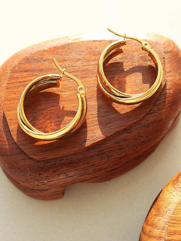 18K Gold-Plated Titanium Steel Huggie Earrings - Trendsi - Flyclothing LLC