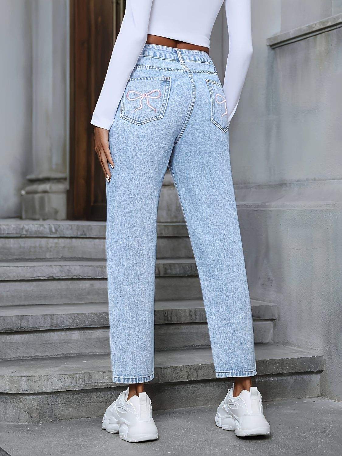 Distressed High Rise Jeans with Pockets - Trendsi - Flyclothing LLC