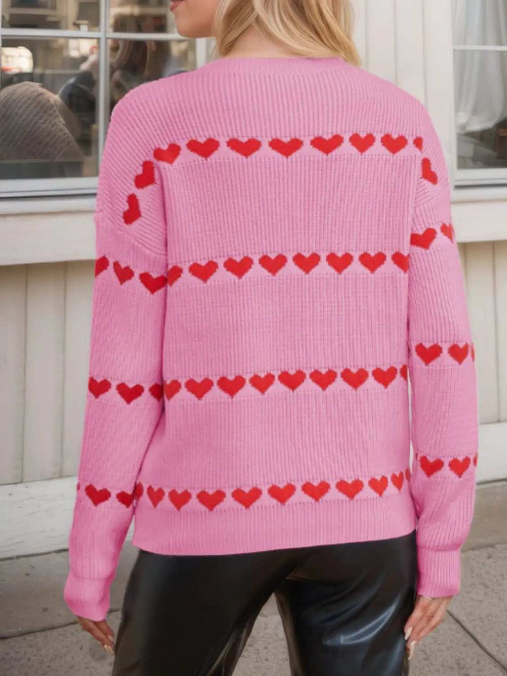 Heart Round Neck Long Sleeve Sweater - Trendsi - Flyclothing LLC
