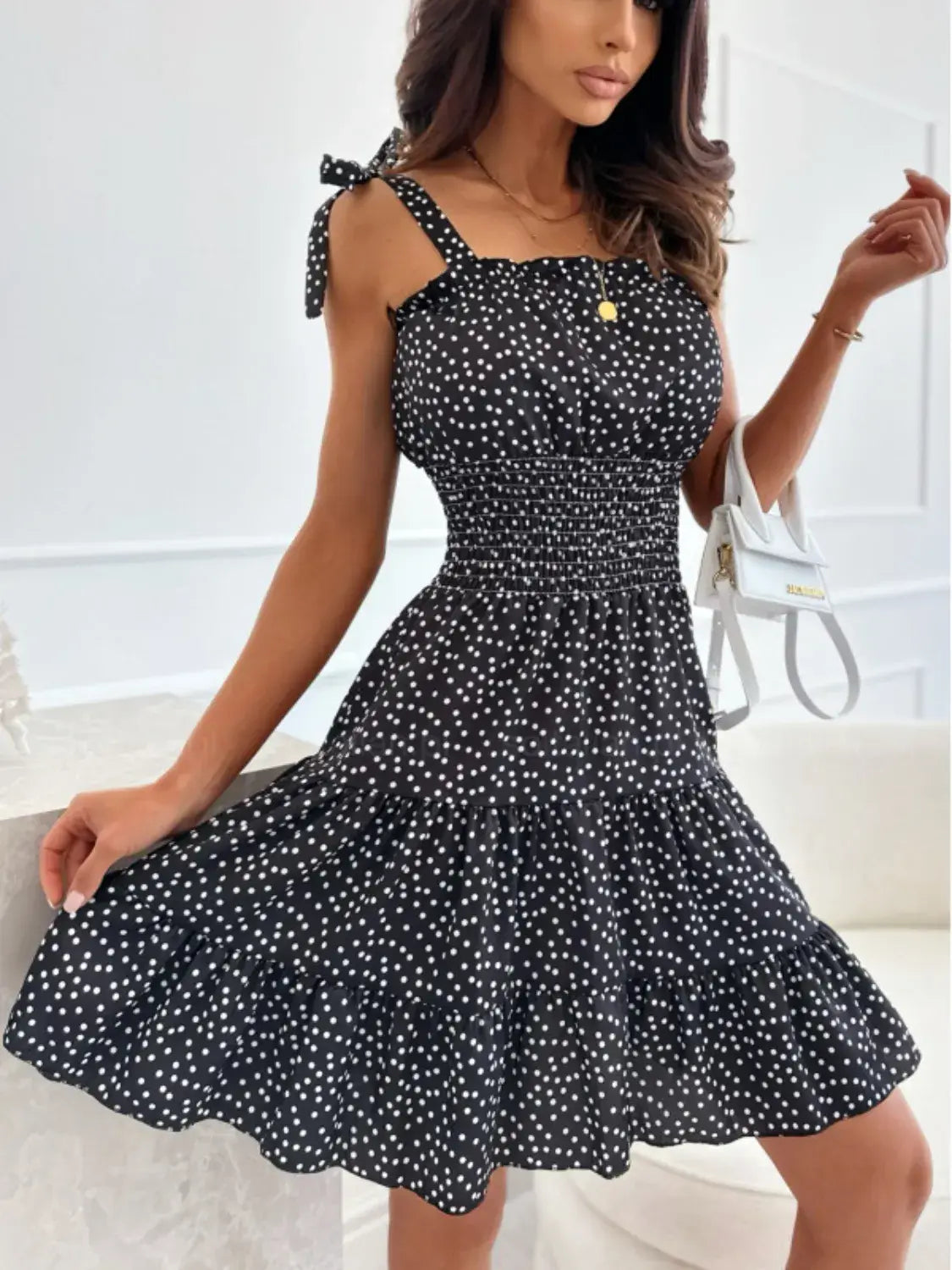 Polka Dot Square Neck Mini Cami Dress - Trendsi - Flyclothing LLC