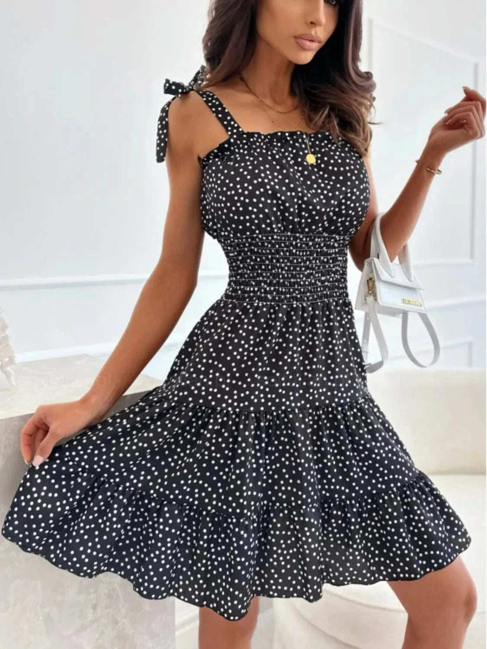 Polka Dot Square Neck Mini Cami Dress - Trendsi - Flyclothing LLC