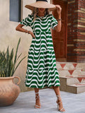 Wavy Striped Round Neck Short Sleeve Dress - Trendsi - Flyclothing LLC