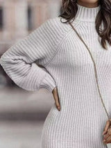 Full Size Turtleneck Raglan Sleeve Sweater Dress Plus Size - Trendsi - Flyclothing LLC