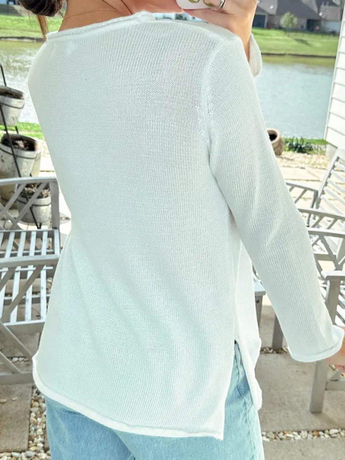 Letter Graphic Round Neck Long Sleeve Sweater - Trendsi - Flyclothing LLC