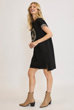 Umgee Peace Plaid Applique Short Sleeve Mini Dress - Trendsi