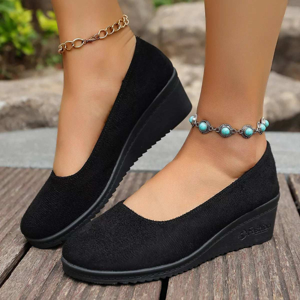 Wedge Heel Slip-On Loafers - Trendsi - Flyclothing LLC
