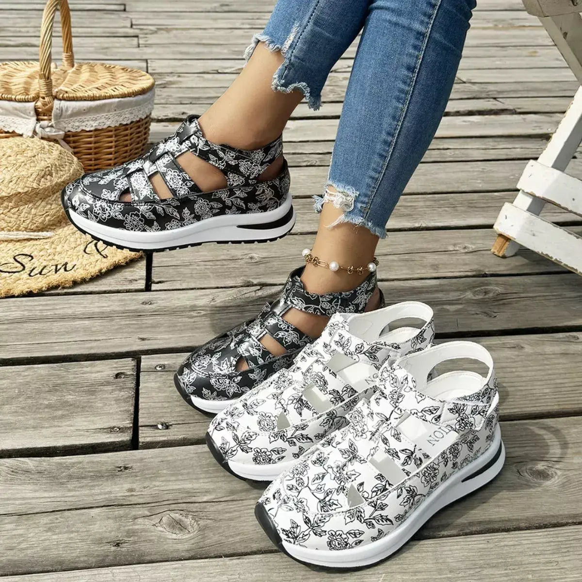 Cutout Velcro Sandals - Trendsi - Flyclothing LLC
