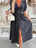 Button Front V-Neck Half Sleeve Denim Dress - Trendsi