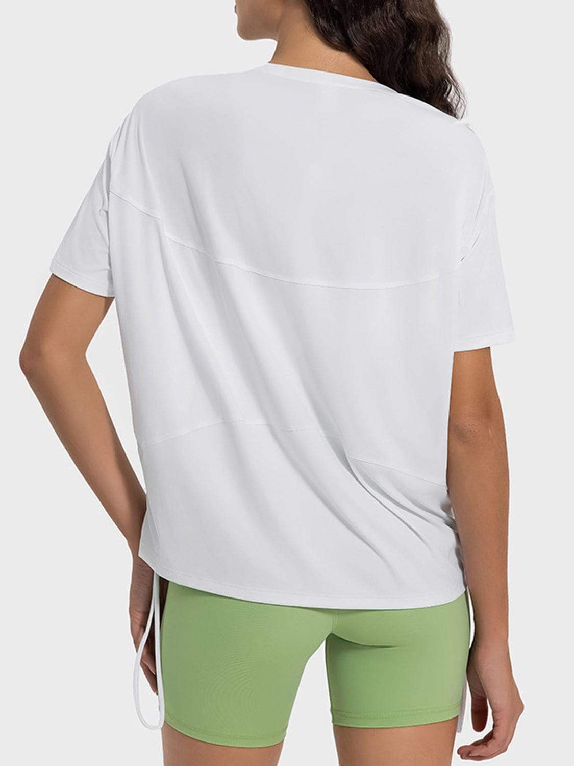 Drawstring Round Neck Short Sleeve Active T-Shirt - Trendsi - Flyclothing LLC