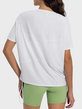 Drawstring Round Neck Short Sleeve Active T-Shirt - Trendsi - Flyclothing LLC
