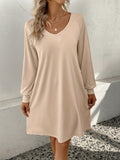 V-Neck Raglan Sleeve Knee Length Dress - Trendsi