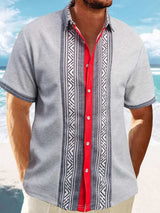 Men's Full Size Contrast Button Down Short Sleeve Shirt Plus Size - Trendsi - Flyclothing LLC