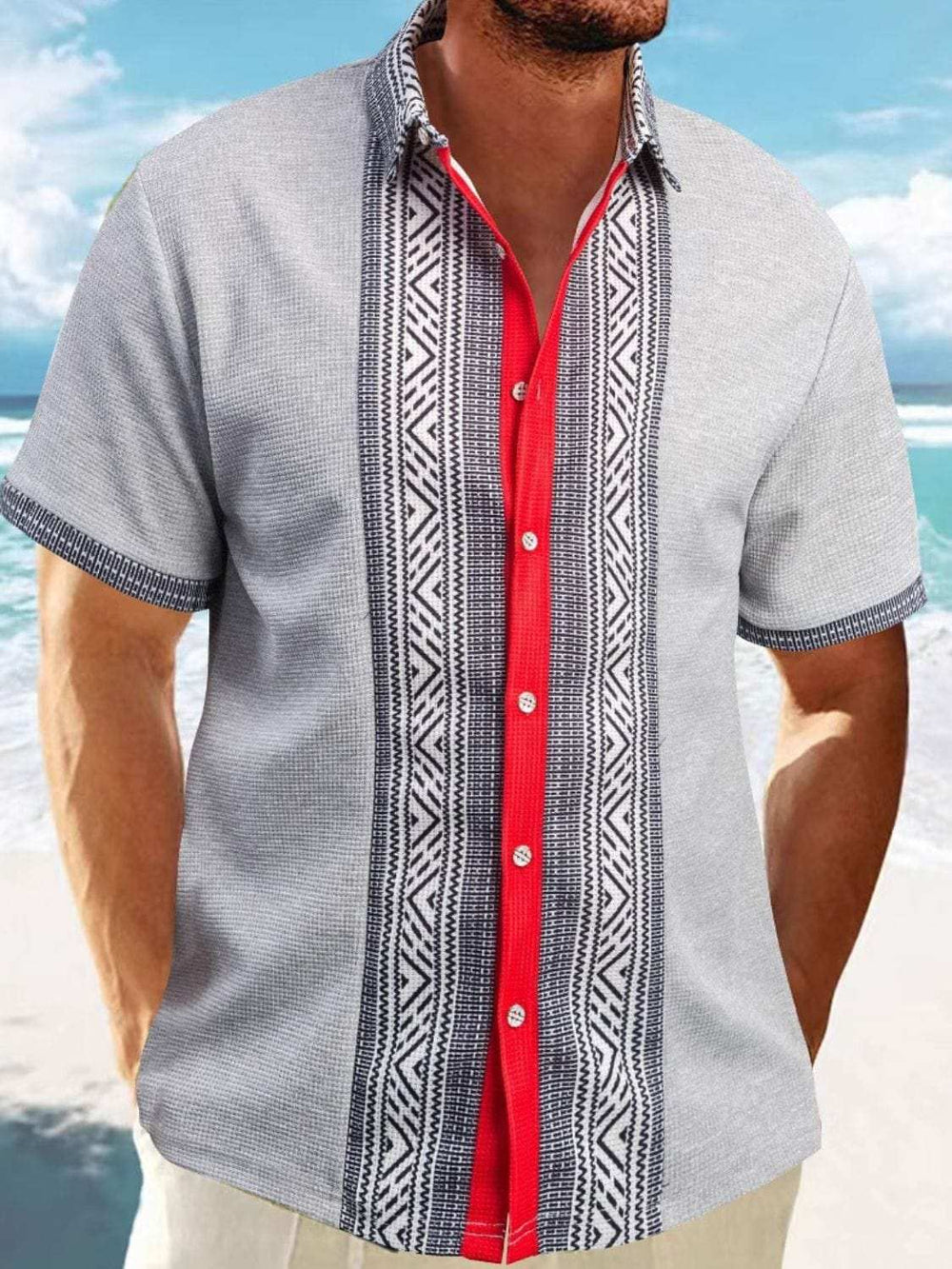 Men's Full Size Contrast Button Down Short Sleeve Shirt Plus Size - Trendsi - Flyclothing LLC