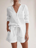 Notched Long Sleeve Top and Shorts Set - Trendsi