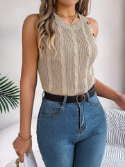 Cable-Knit Round Neck Vest - Trendsi