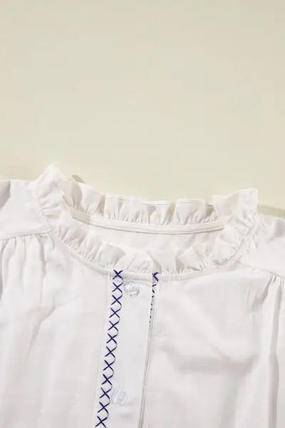 Frill Floral Embroidered Sleeve Shirt - Trendsi - Flyclothing LLC