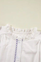 Frill Floral Embroidered Sleeve Shirt - Trendsi - Flyclothing LLC