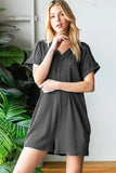 Heimish Full Size Short Sleeve Ribbed Romper with Pockets - Trendsi