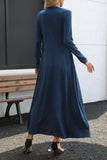 Round Neck Long Sleeve Maxi Dress with Pockets - Trendsi