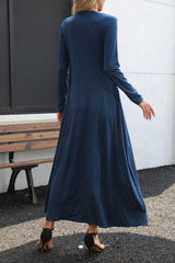 Round Neck Long Sleeve Maxi Dress with Pockets - Trendsi