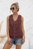 Swiss Dot Ruffled Wide Strap Tank - Trendsi