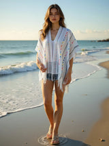 Openwork Fringe Open Front Knit Cape - Trendsi - Flyclothing LLC