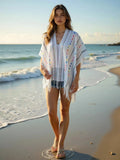 Openwork Fringe Open Front Knit Cape - Trendsi
